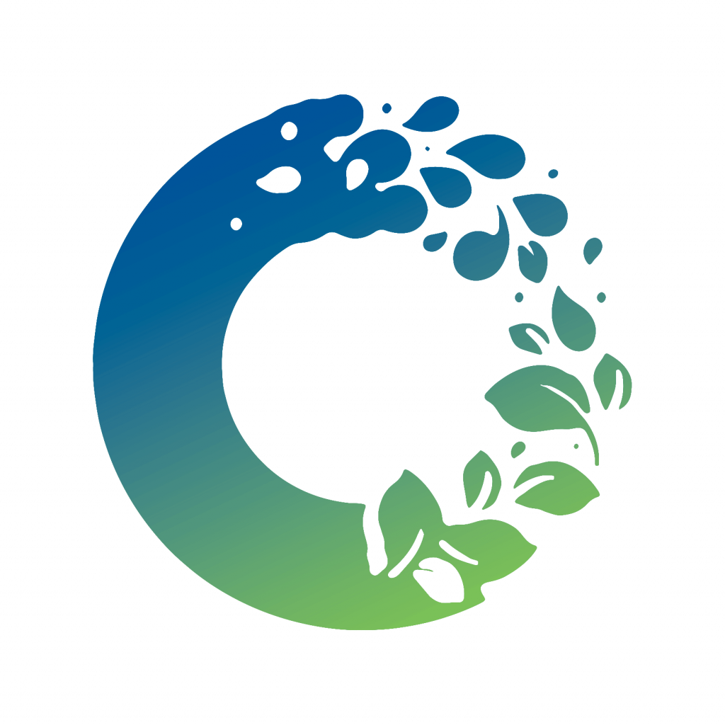 Westlake Environmental's Circle Icon, representing recycling of water to plants and plants to water, Blue and Green in color